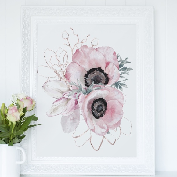 Wall Art Watercolor Pink Flowers Print Unframed - Picture 4 of 10